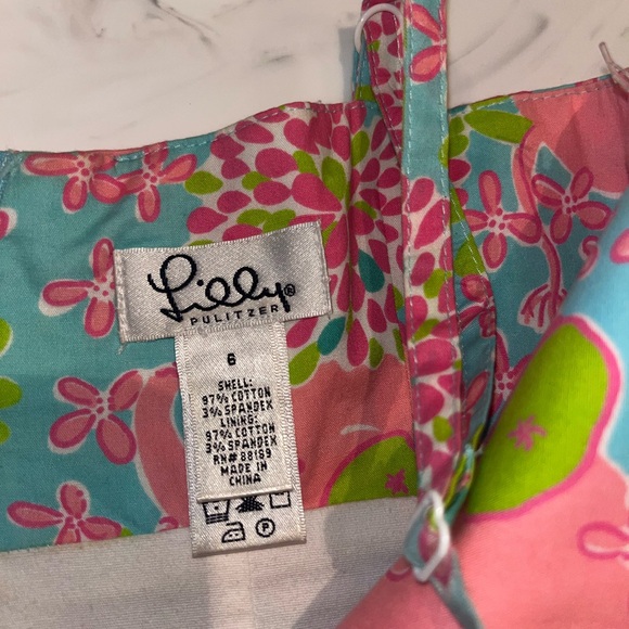 Lilly pulitzer dress 6 aqua pink rphant tank cotton floral - Picture 4 of 5
